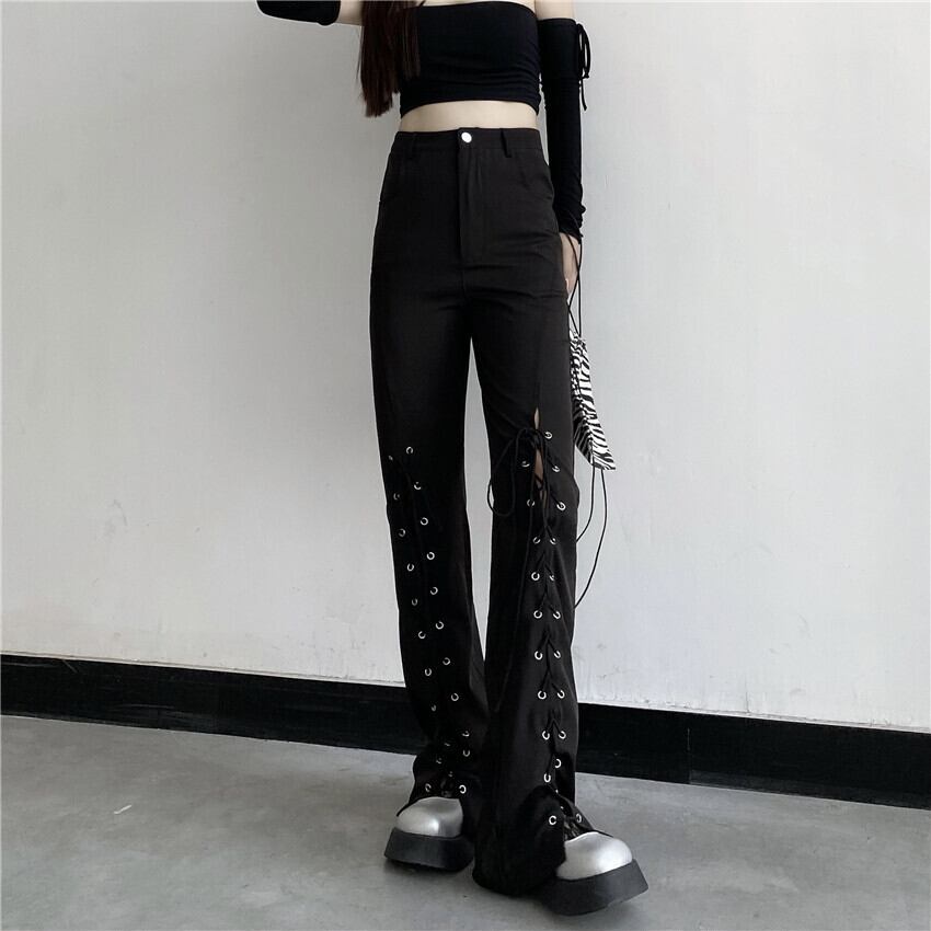 スタイルハイウェストウェストギャザーパンツ オータム薄手スリム 秋物 ハーネス ベルト ケッペル153897697