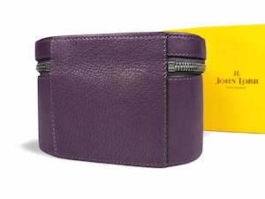 ★幻のレア・黄箱時代・新品未使用★ ジョンロブ　トラベルケース　ダブルジップ　オールレザー　ダークパープル　純正BOX付属