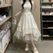 コルセットデザインパフスリーブイレヘムワンピ ・78184