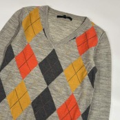 MACPHEE マカフィー アーガイル柄 Vネック ウール ニット セーター 1/グレー レディース