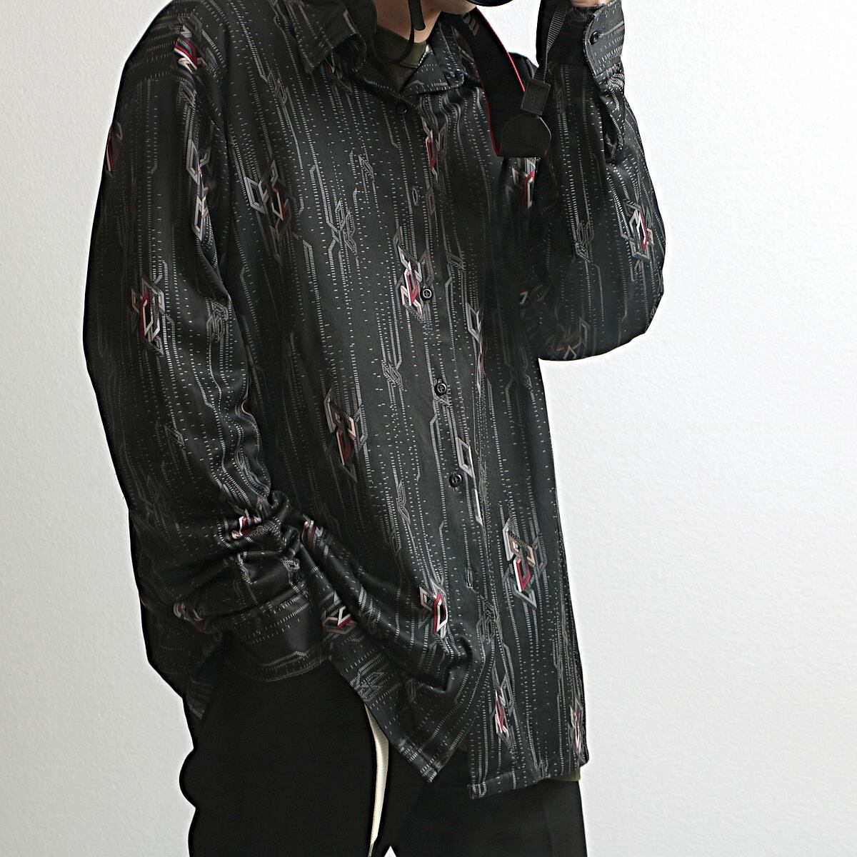 70s montgomery ward ジオメトリックパターン ポリエステル シャツ 古着 used