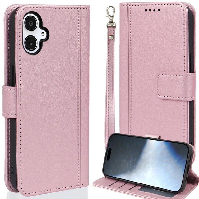 【WenziLior】Galaxy A25 5G 用 ケース 手帳型 SC-53F カバー カード収納 ストラップ付 スタンド機能 ピンク