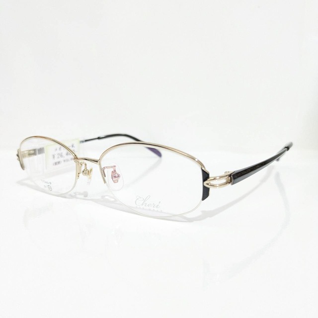 【Cheri EYEWEAR】オーバルナイロールフレーム　ホワイトゴールド・ブラック
