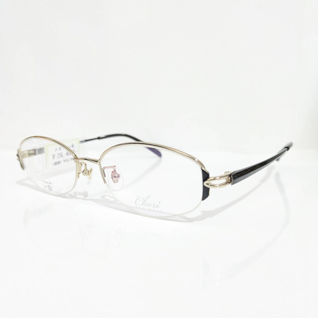 【Cheri EYEWEAR】オーバルナイロールフレーム ホワイトゴールド・ブラック