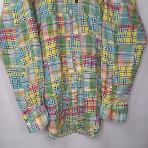90s　チャップス　旧タグ　BDシャツ　パッチワーク　インド綿　緑系　L