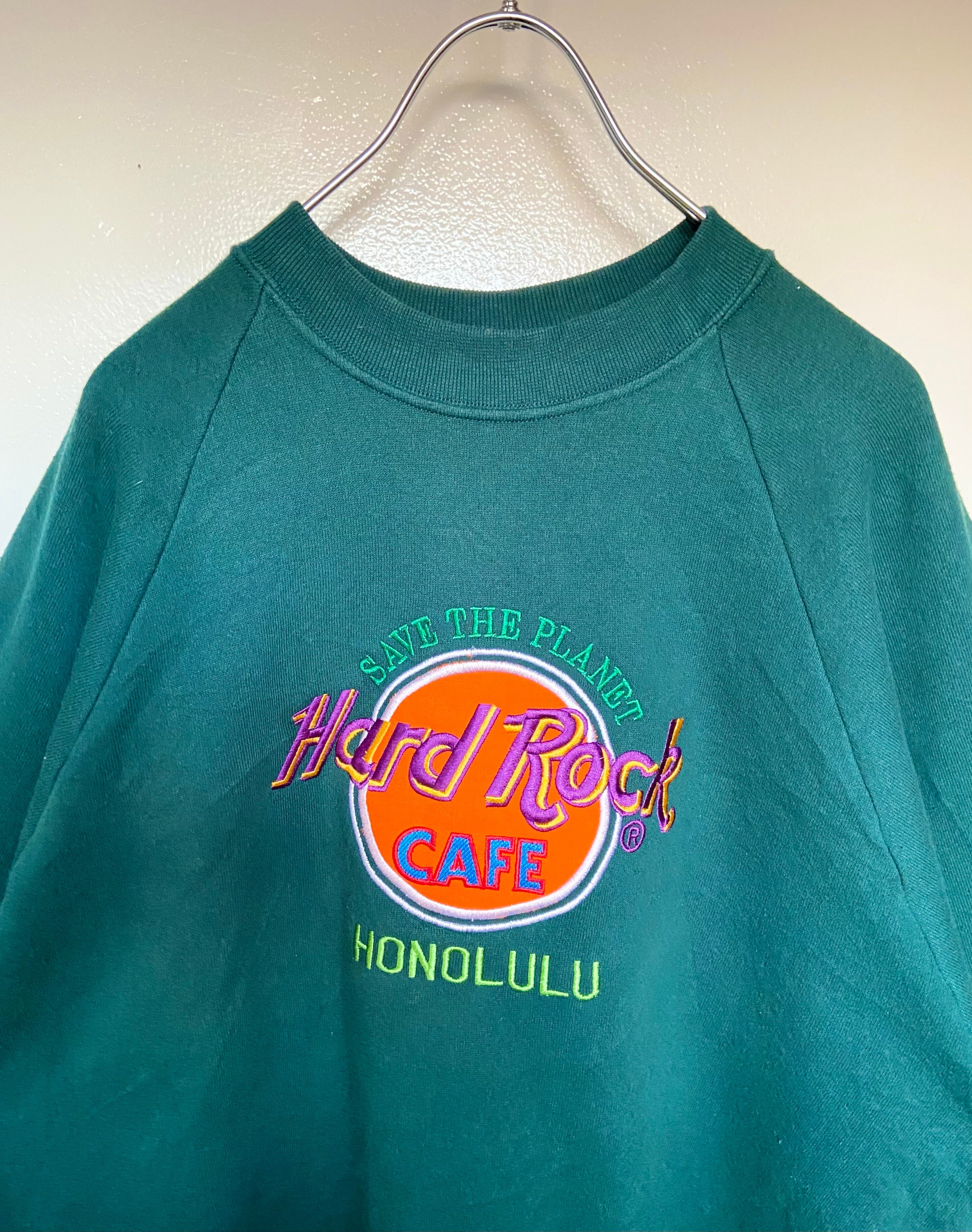 USA製 Hard Rock Cafe/ハードロックカフェ 刺繍スウェット 緑 ホノルル
