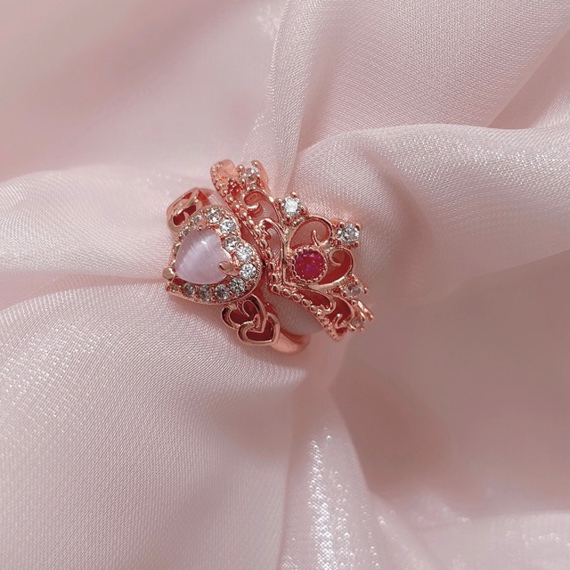 pink stone heart pave ring