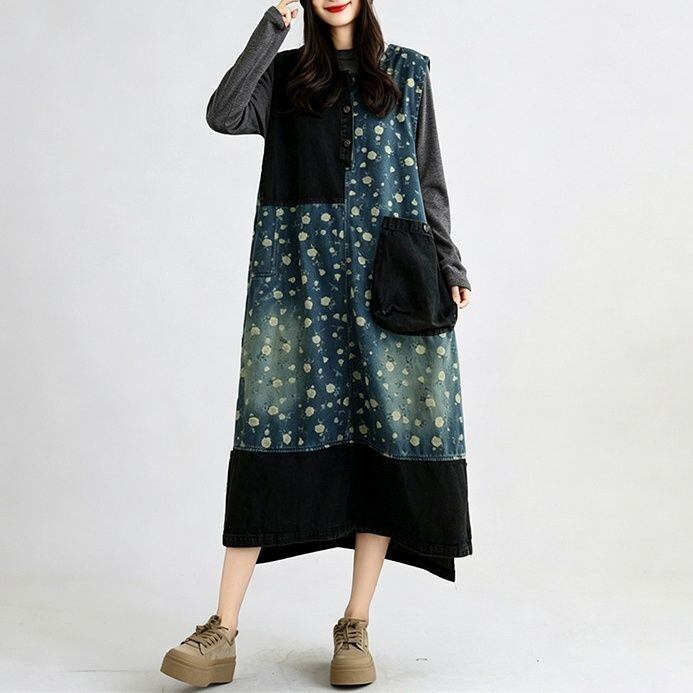 FLORAL PRINT SLEEVELESS RELAXED MIDI DRESS M-18425