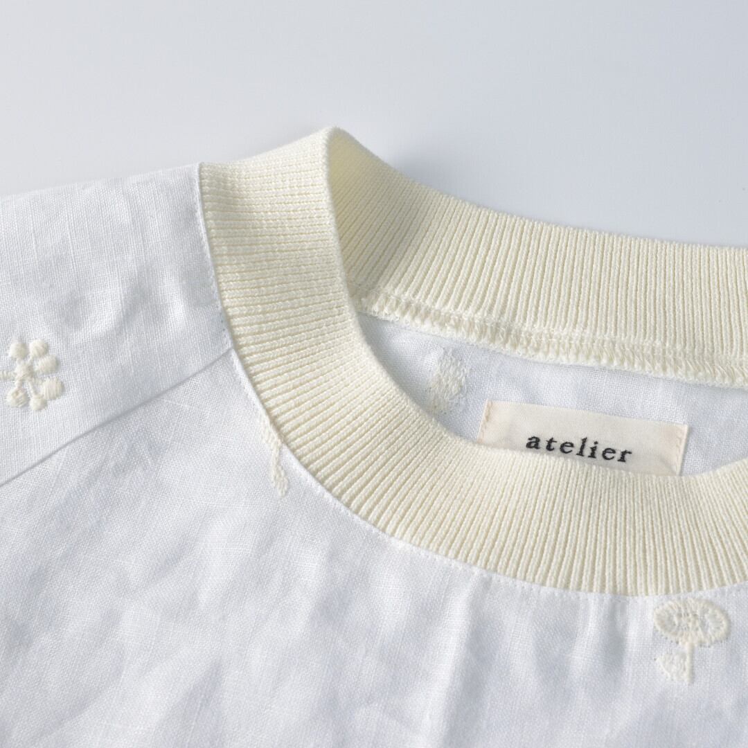 atelier naruse アトリエナルセ リネン ~nohara~ 裾絞りプルオーバー・オフホワイト オリジナル刺繍が素敵なフンワリプルオーバー【送料無料】