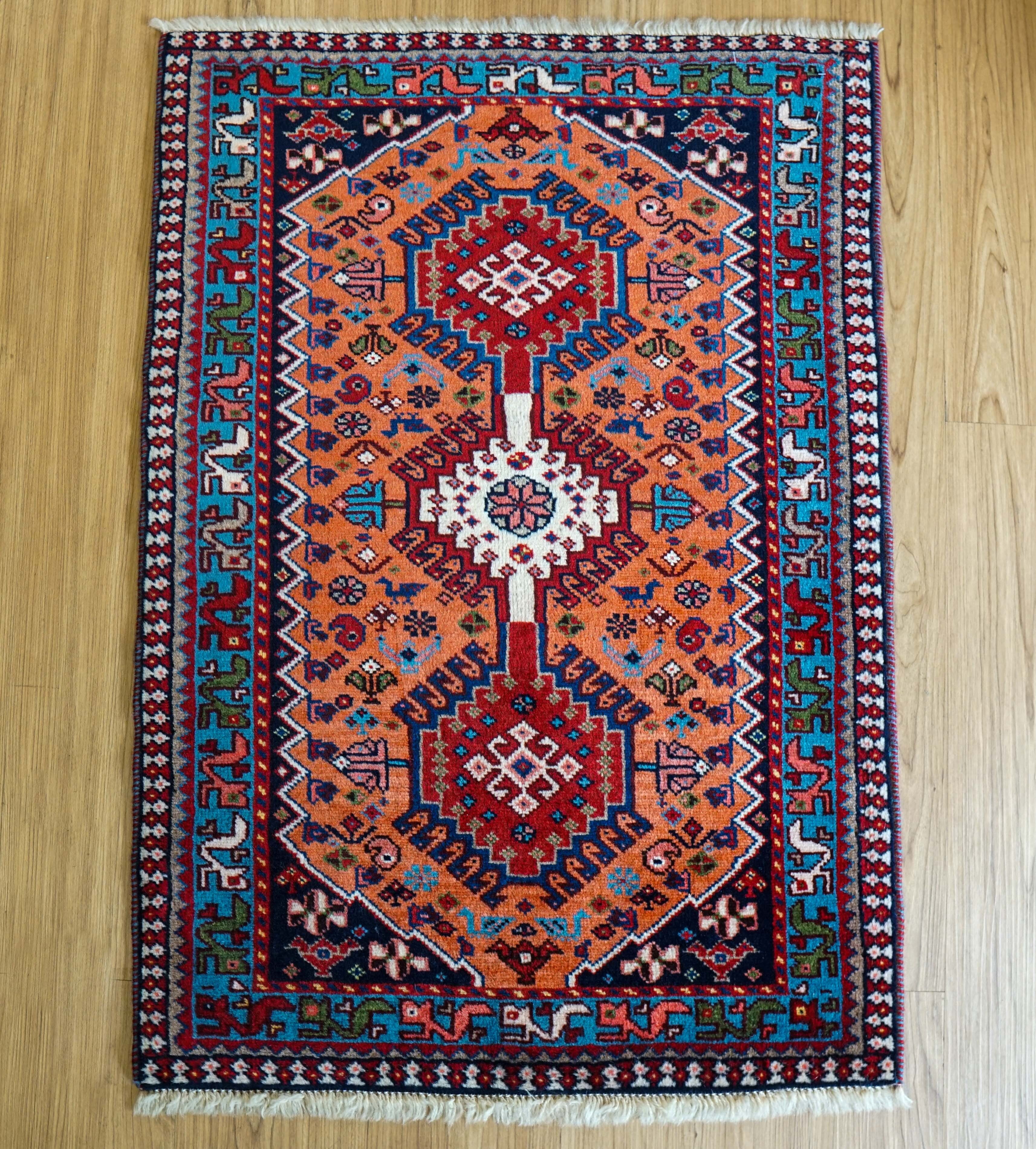 ペルシャ絨毯 ヤラメ族 オレンジ×ネイビー 88×61cm | Decorworks