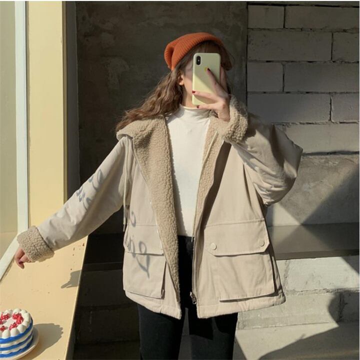 秋・冬・春の3シーズンに大活躍!新しい 暖かい 厚手 子羊の毛 両面の着用 コート カジュアル sweet系