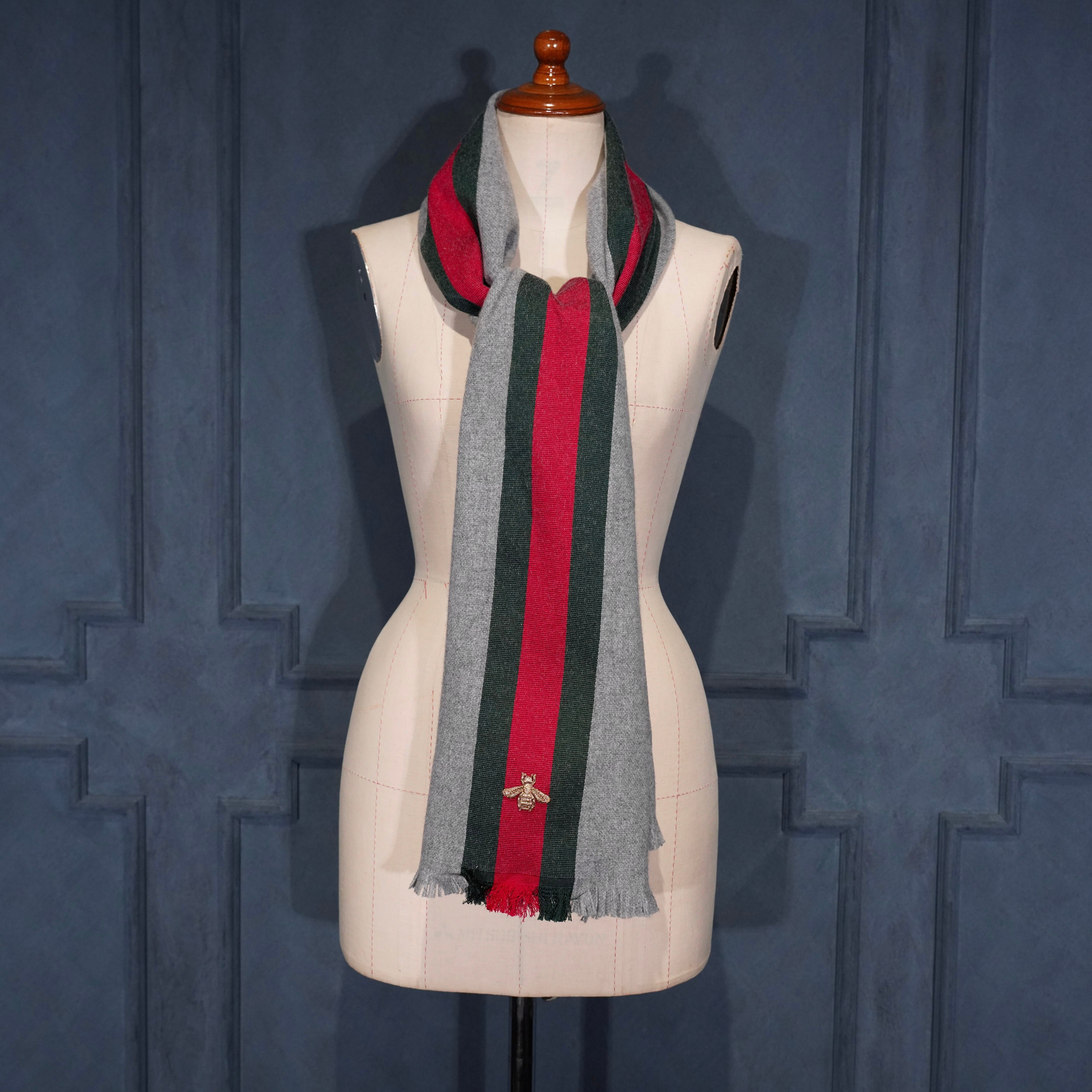 GUCCI シェリーライン　ビー　マフラー GUCCI SHERRY LINE BEE EMBROIDERY DESIGN WOOL SILK CASHMERE MUFFLER