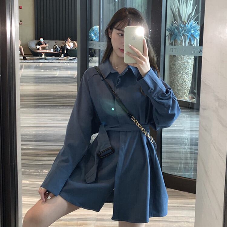 シャツ スプリングオータムスタンダードルーズウェストトップス ロング レトロ 春物 秋物 1号婦人80703631710