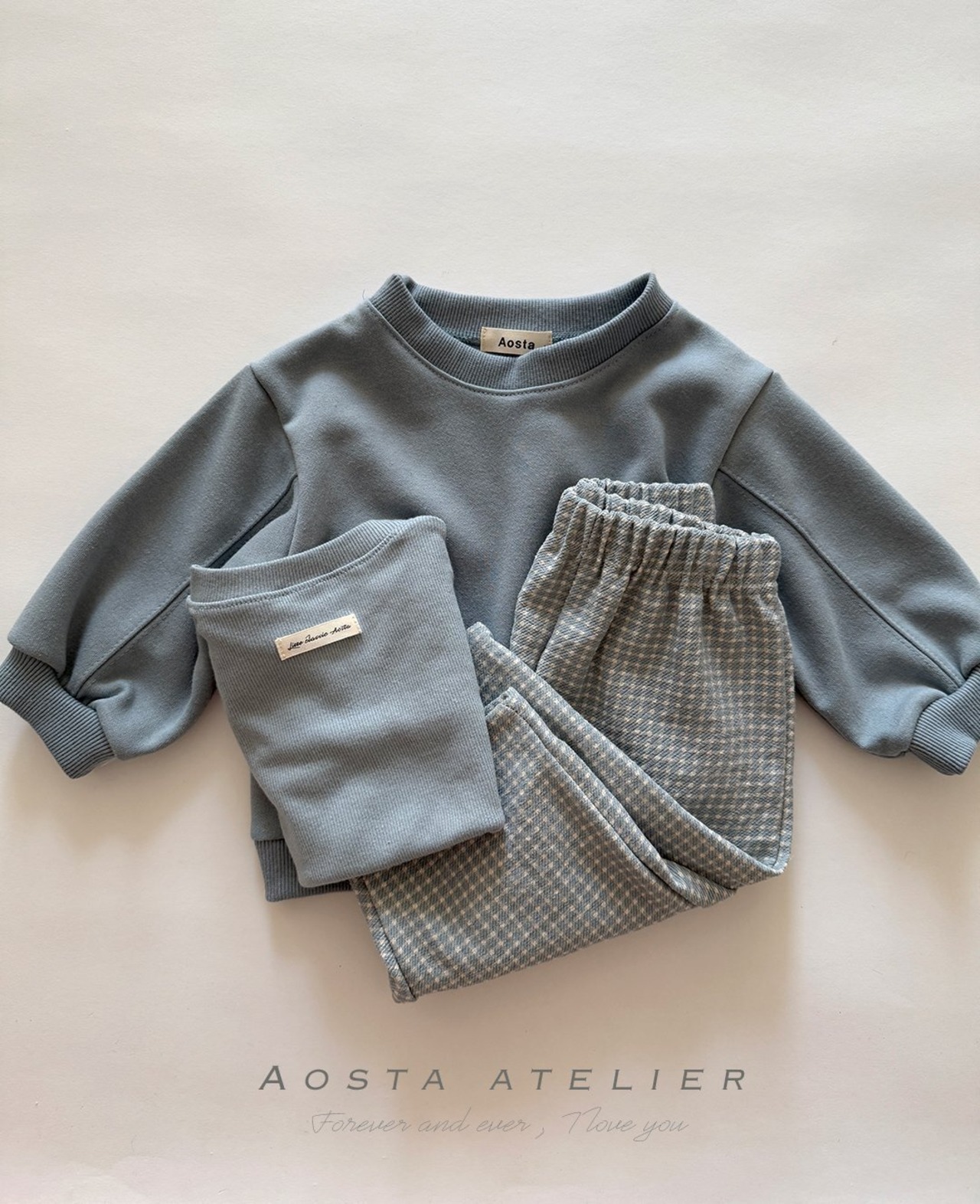 【Aosta】チノパンツ2026S／ブルーチェック（70~110cm） - 2