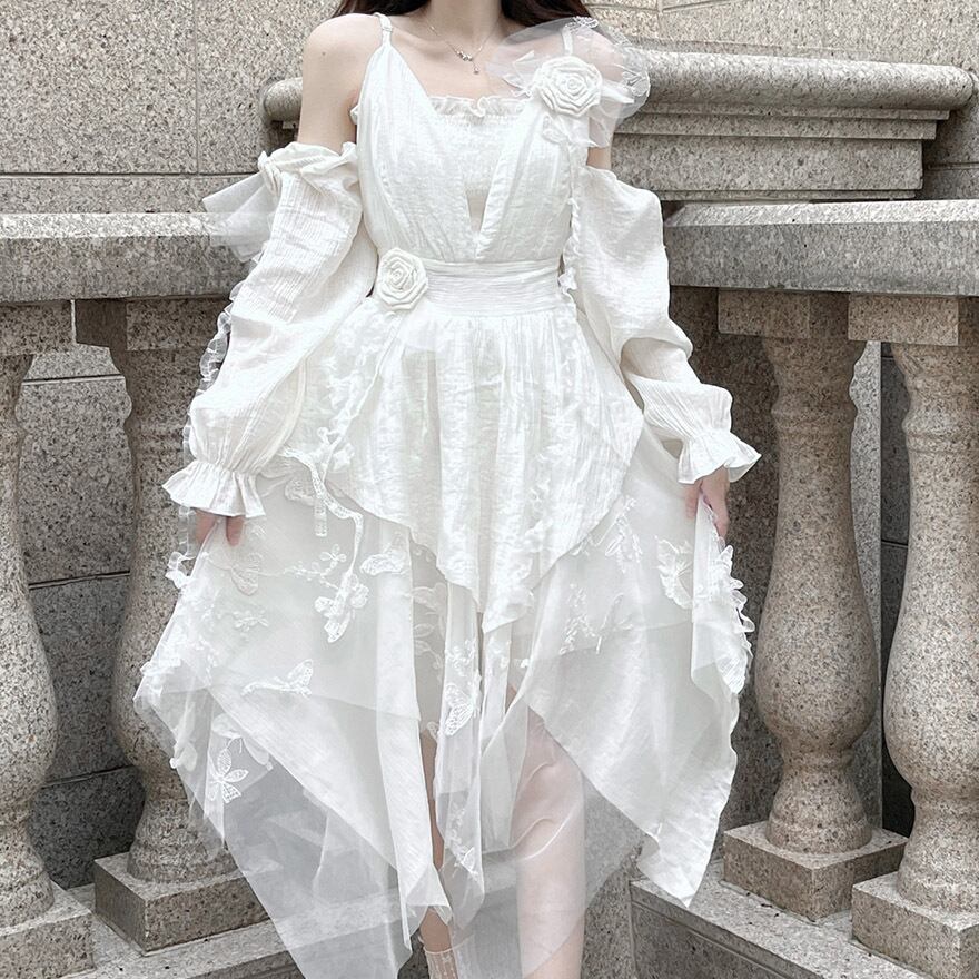 サブカル 服 地雷系 通販 ワンピース アシンメトリースカート レース 花柄 蝶柄 ベビードール ロリィタ服サブカルファッション