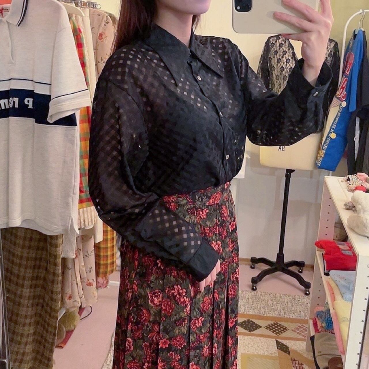 black sheer check shirt