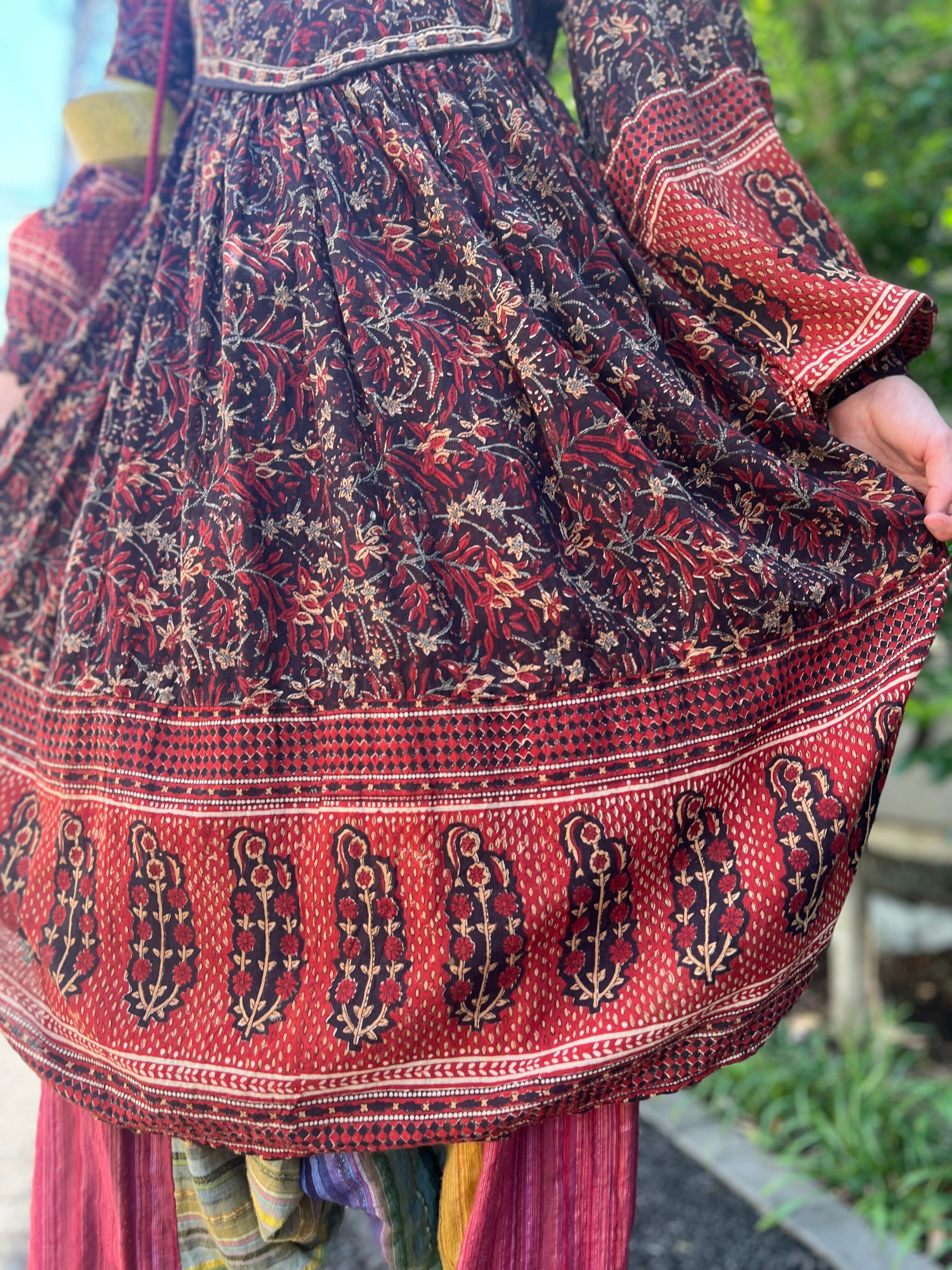 70s indian cotton brown dress ( ヴィンテージ インドコットン 