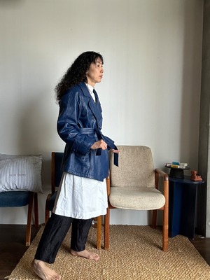 vintage blue leather jacket アウター