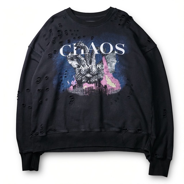 "AMIRI" 19AW Chaos Distressed Broken Sweatshirt "made in USA"