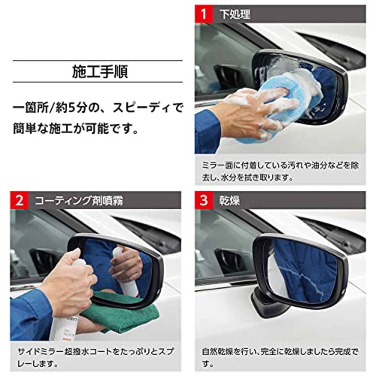 BPRO 車用撥水剤 サイドミラー超撥水コート 200ml 白く曇りにくく、高い透明性を実現 大容量 洗車 業務用 簡単施工 BCV-14E02