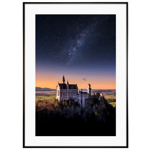 ドイツ写真 星空とノイシュヴァンシュタイン城 インテリアアートポスター額装 AS1547