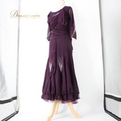 社交ダンス 衣装 スタンダード 上下セット ツーピース レッスンウェア パーティ衣装 ICHIOKU イチオク 紫 レース パープル系 ラインストーン ディープパープル 伸縮性 レディース フェス ダンス用品 発表会 衣装セット 光る プレゼント おしゃれ 女性用 高品質 お得 人気