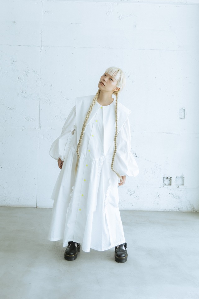 FULLY EMBROIDERED COLLAR FRILL DRESS col.WHITE / F2