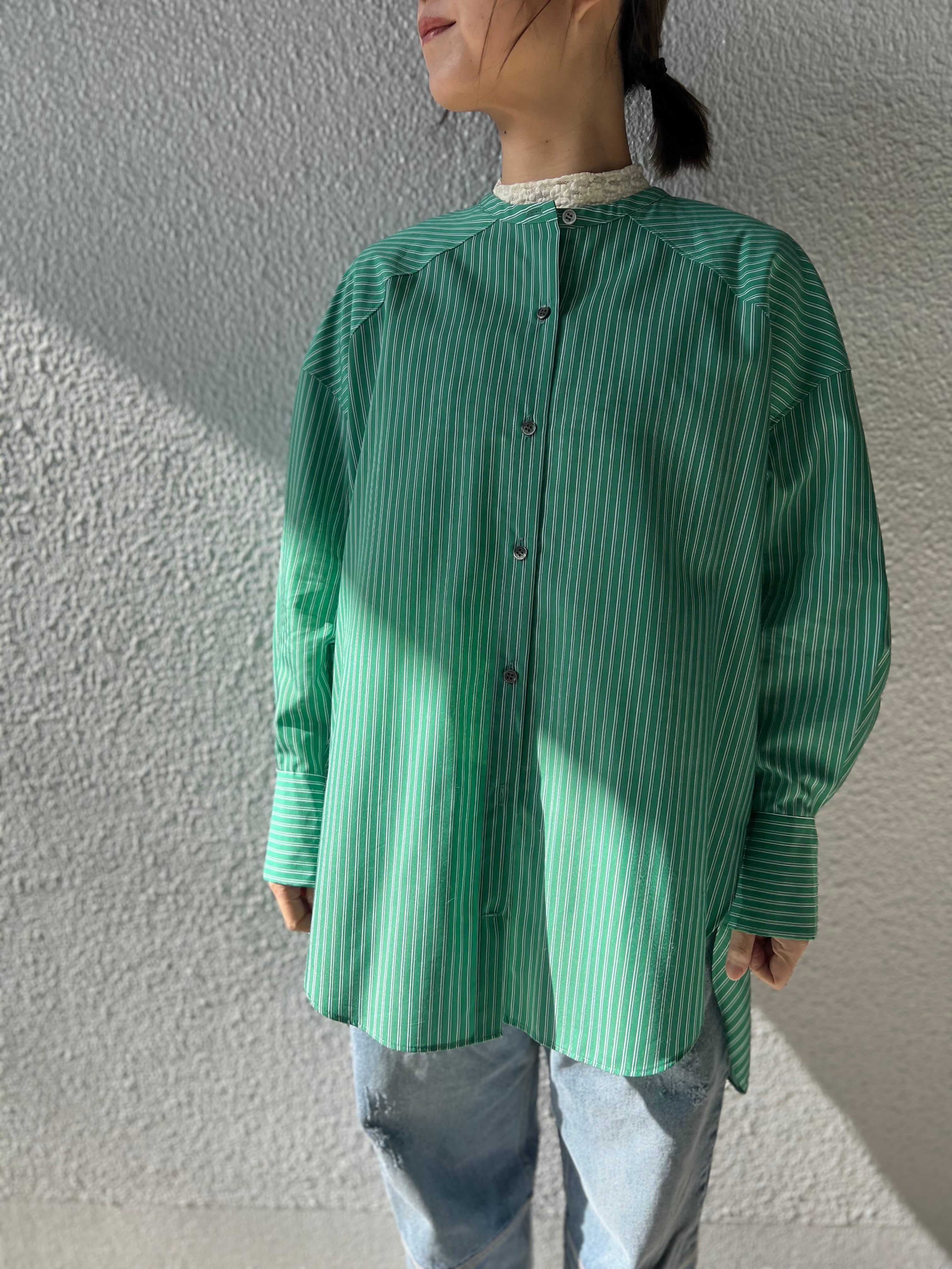 【PASSIONE】バンドカラーストライプロングシャツ 616915