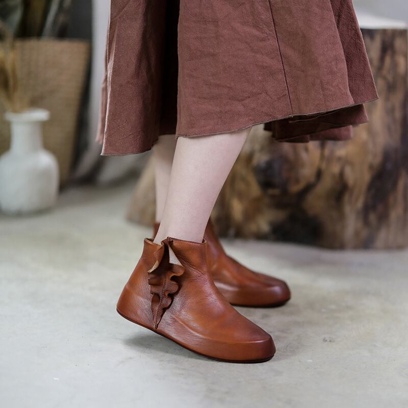 レザーサイドジッパースタンダードレースショートブーツオータムウィンター 靴 シューズ レトロ 秋物 冬物 Yiranxuaディースワード69277994491