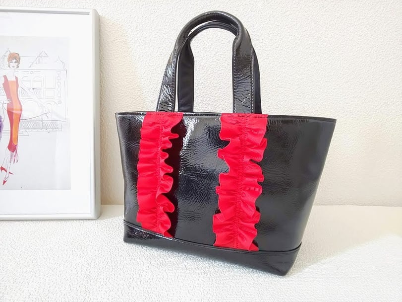 【全14色】リボントート黒:S【リボン赤】