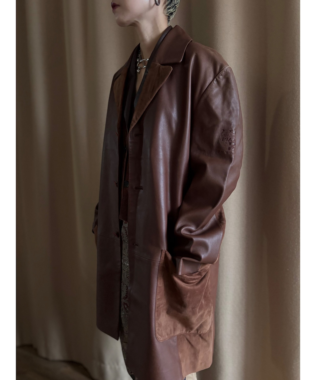 lamb leather over size jacket-5018-10