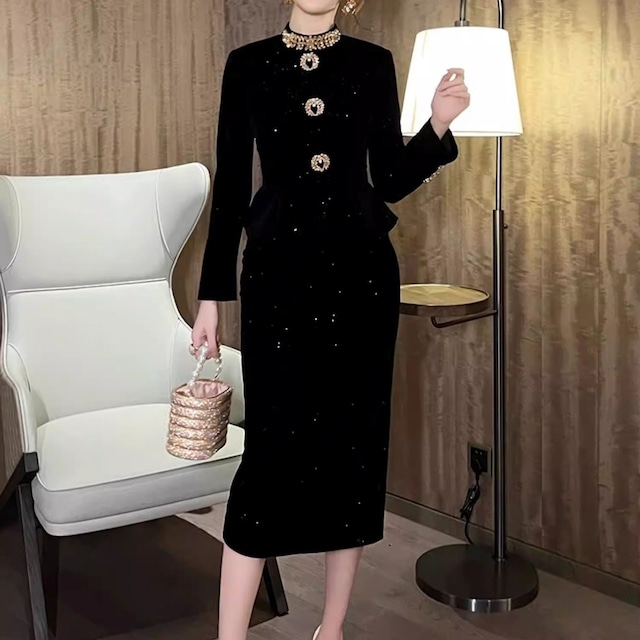 Button Front Long Sleeve Dress　　V3187