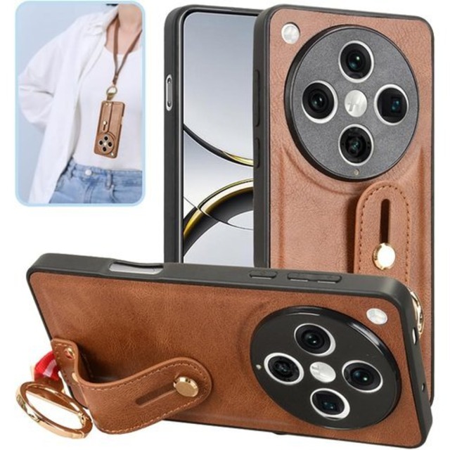 OPPO Find X8 用 ケース YAJOJO 手首とキックスタンド機能 肩掛け ストラップ付き 耐衝撃 レンズ保護 合皮レザーー + TPUケース 革の質感 画面レンズ保護 落下防止 携帯カバー 指紋防止 OPPO Find X8 対応 ブラウン 3688
