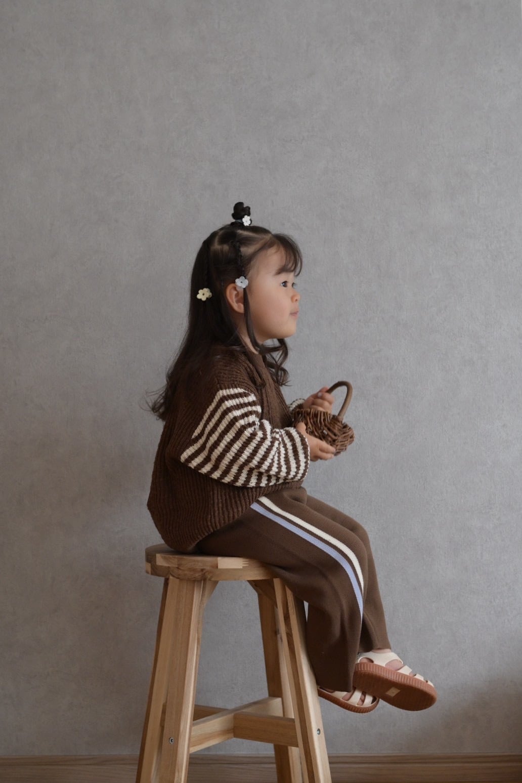 【即納/送料無料】Grown / Organic Striped Milano Knit Pants - Espresso