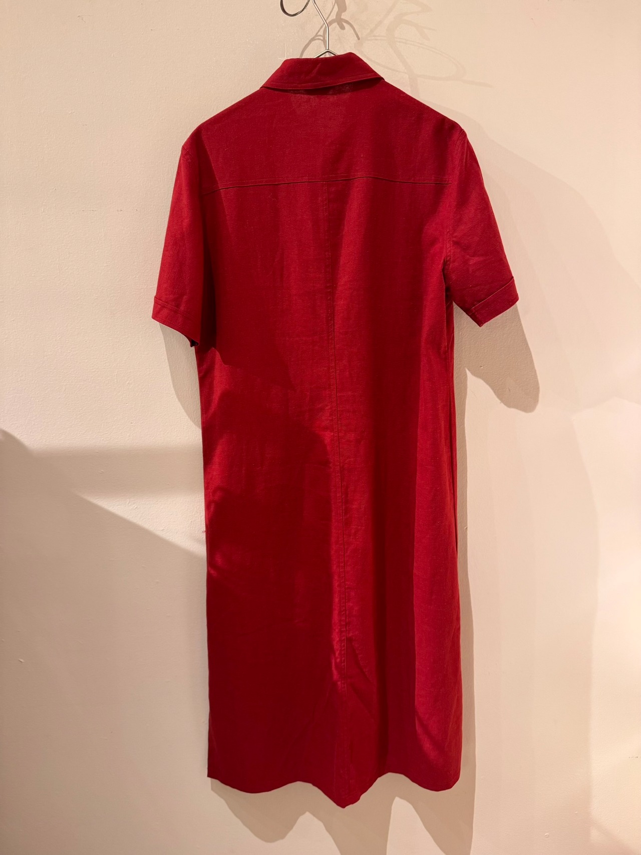 Aureole リネン ワインレッドシャツドレス