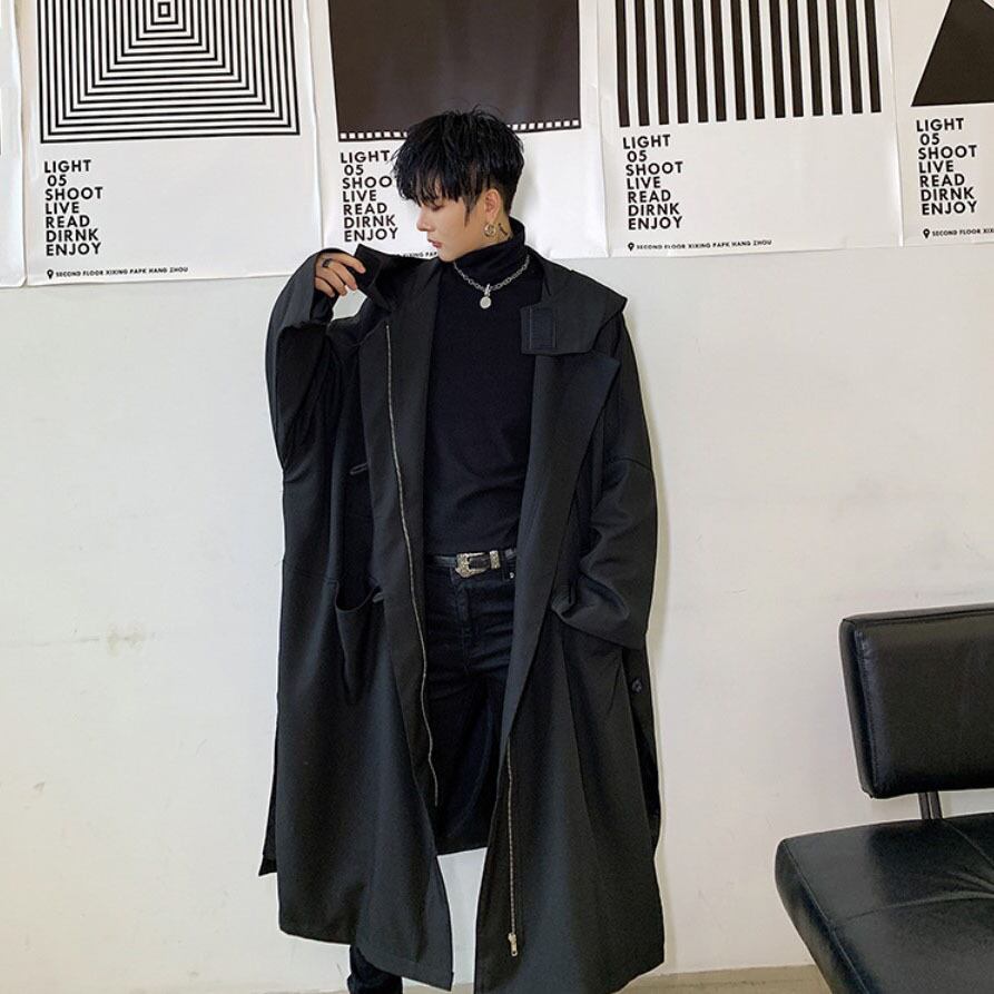 ビッグフード バルーン モッズコート メンズ ユニセックス モード系 黒 ブラック ロングコート パーカー ロング丈 ジャケット ビッグシルエット オーバーサイズ ゴシック 韓国 原宿系 シンプル ゆったり チェスターコート お支払い後日以内に発送 Out026 Garcons
