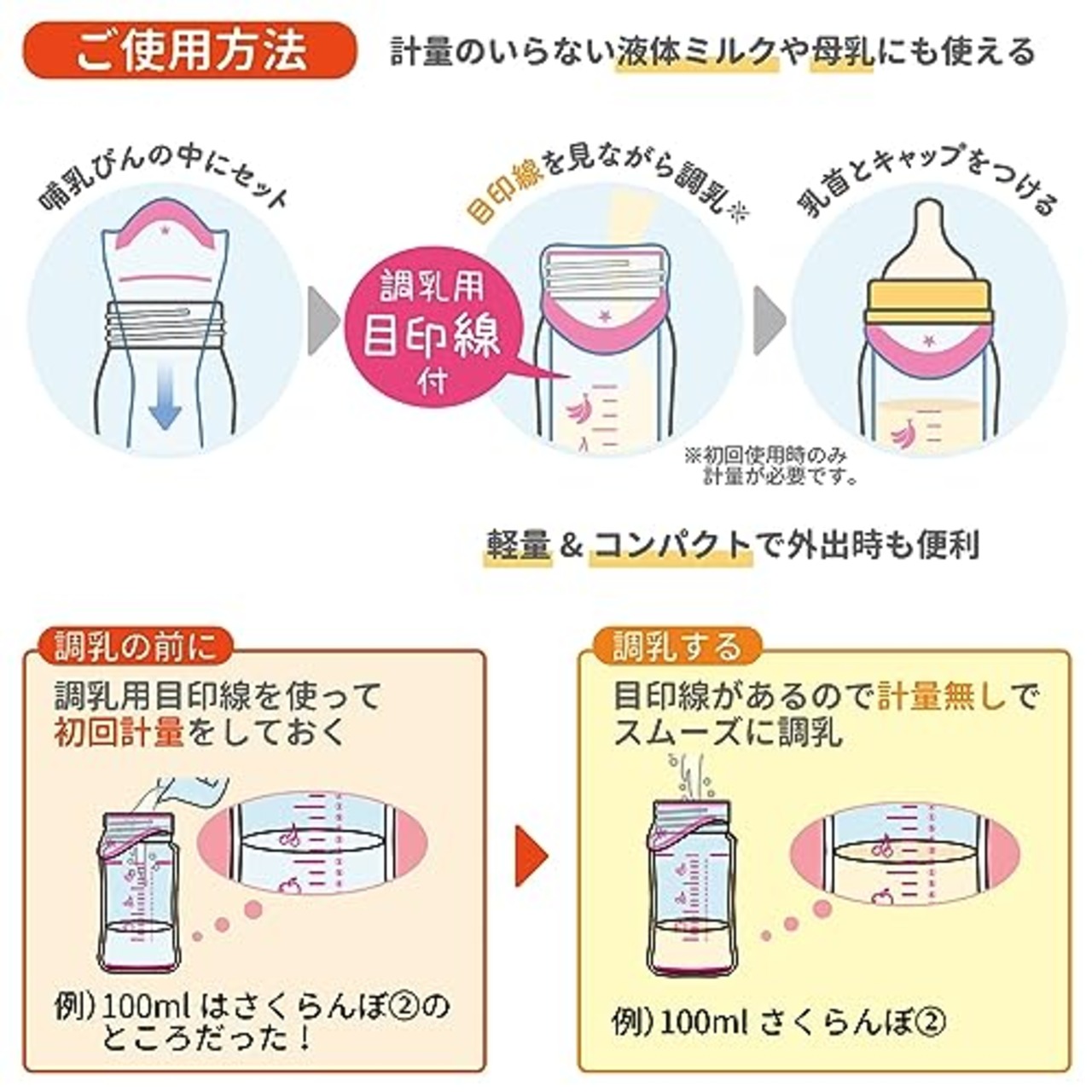 カネソン(Kaneson) 哺乳びん用インナーバッグ(20枚入)調乳用目印線つき 日本製 食品衛生法適合品 時短で衛生的 外出、夜間授乳、災害備蓄に 0か月〜 透明
