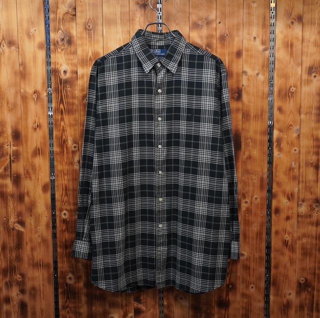 90s ralphlauren marlowe 黒白 チェックシャツ L/ ラルフローレン