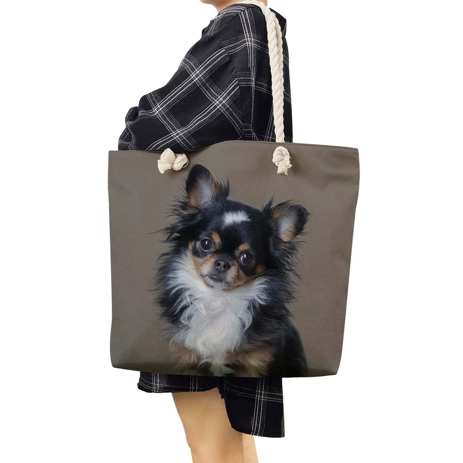 □チワワ☆リネン♪トートバッグ☆プリント♪可愛い♪お顔☆犬好き☆大