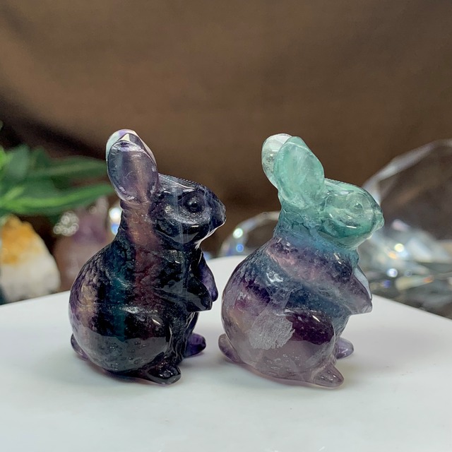 在庫SALE☆フローライトうさぎさん・ペアセット