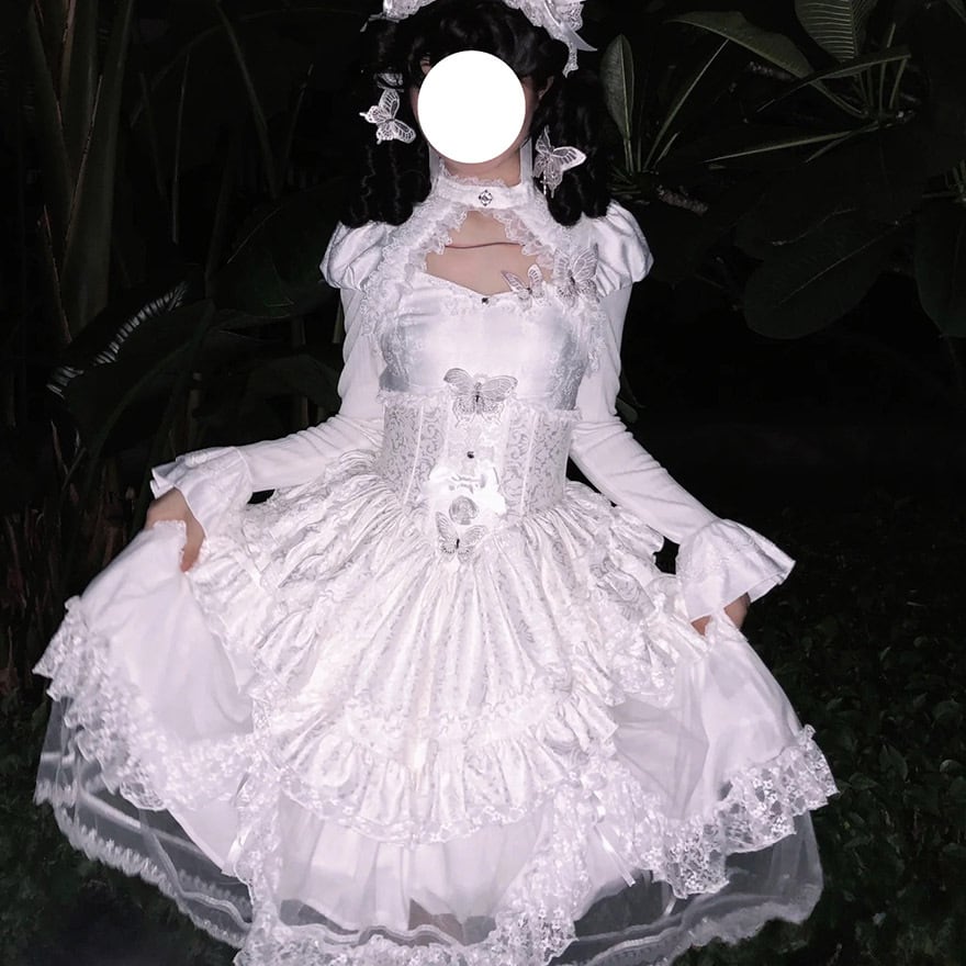 サブカル系 天使と悪魔 予約商品 ゴスロリ ホワイト セットアップ バタフライ コルセットスカート レース レイヤード