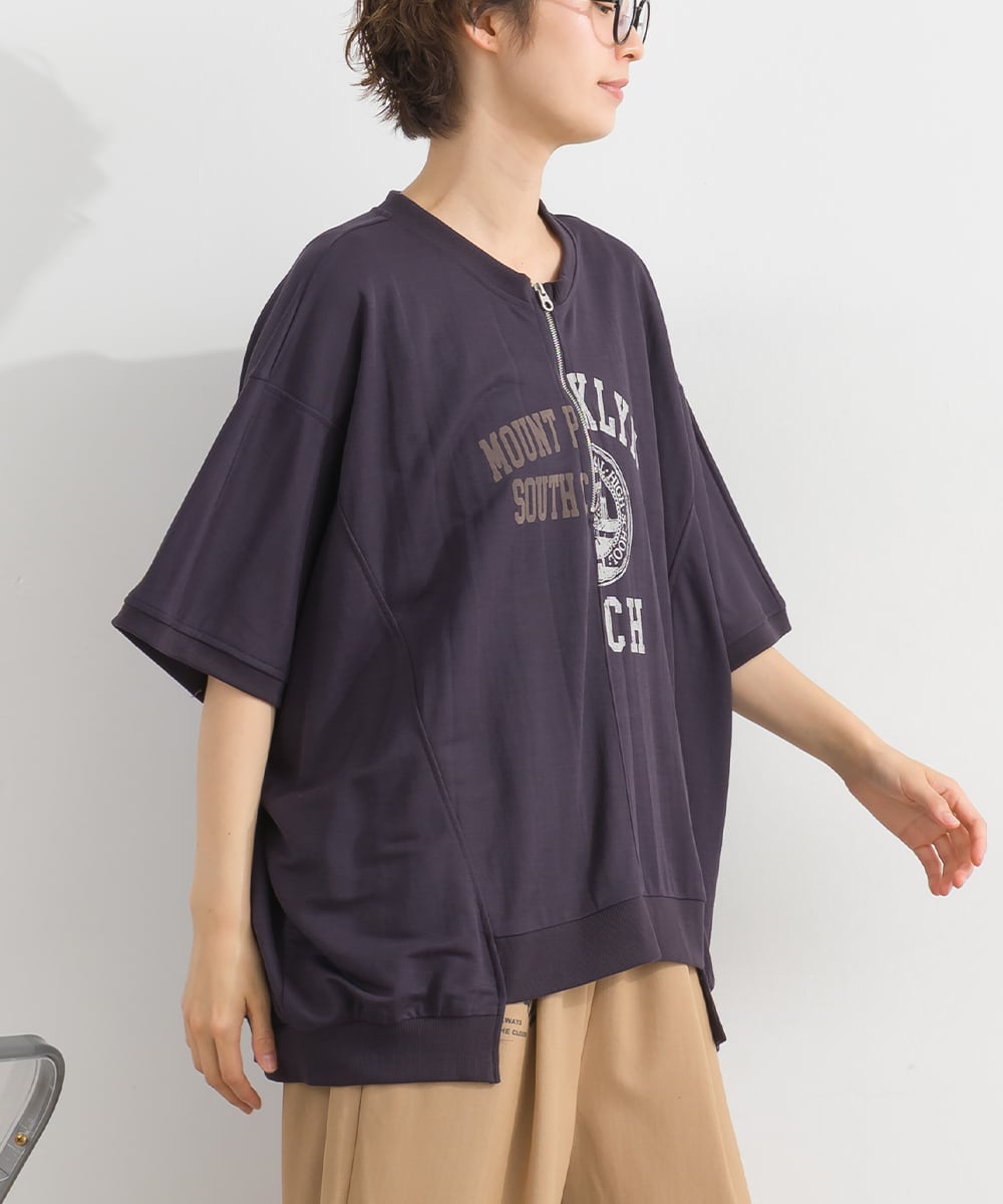 J262076 【接触冷感シリーズ】リメイク風ドルマンハーフZIPプリント