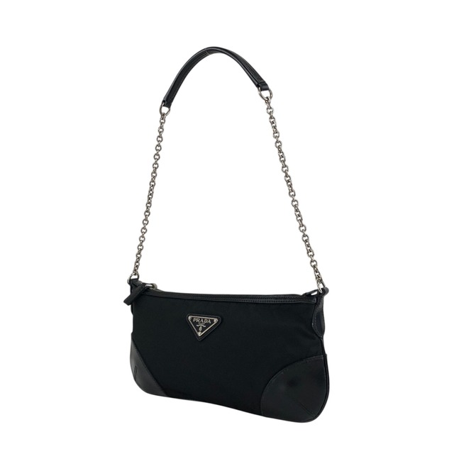 PRADA プラダ ショルダーバッグ ブラック トライアングルロゴ PVC レザー チェーンショルダー コーナーレザー vintage ヴィンテージ オールド 3m6ggr