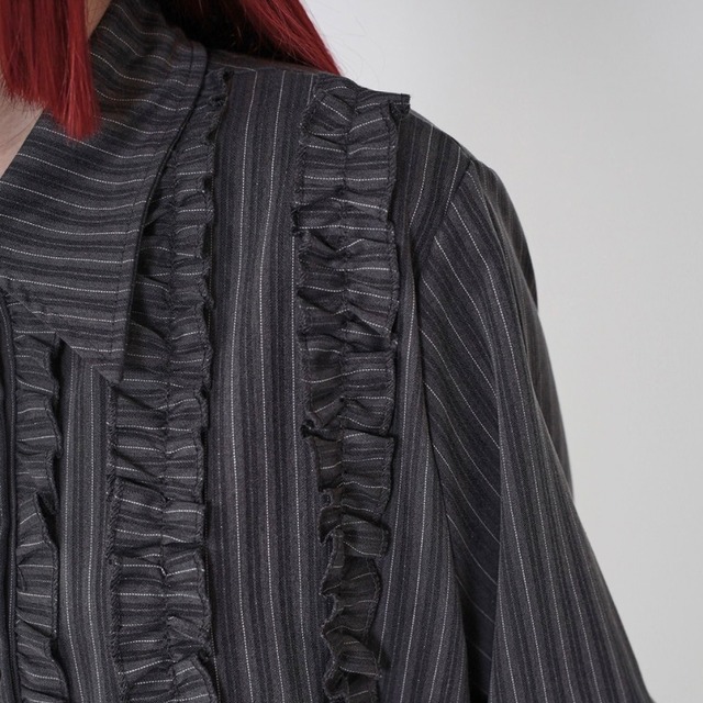 Striped ruffle shirt one-piece C1591