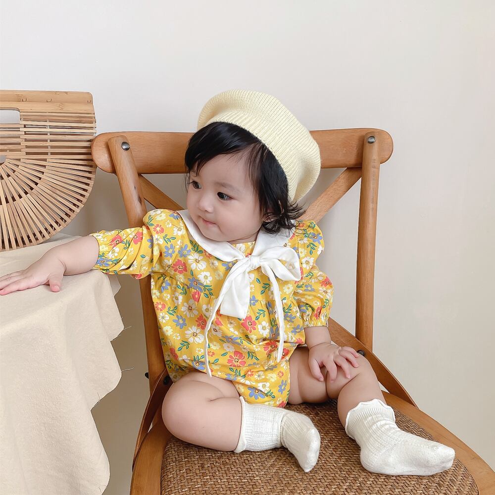 オータムフローラルリボンカラーロンパース オールインワン 秋物 花柄 超面白いベビーショップ11676893008