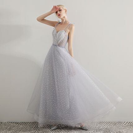 エレガント イブニングドレス 細見えシルエット ソフトチュール ロング