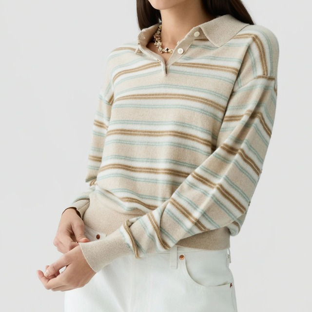 Guest In Residence　Collegiate Stripe Polo　SANDSTONE COMBO