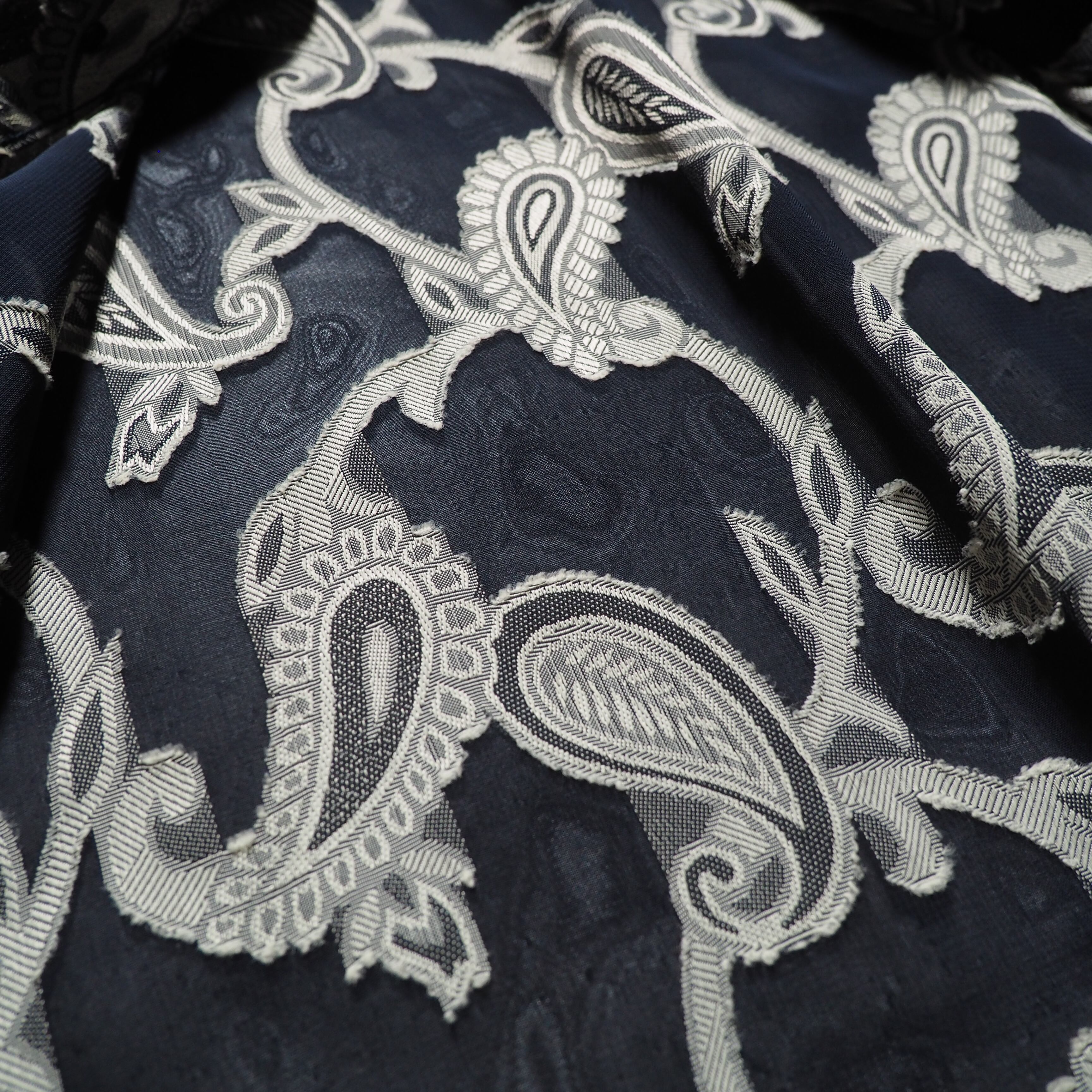 1990s Translucent Paisley pattern embroidery SS Drape shirt