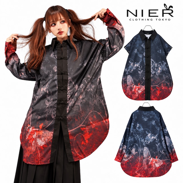 《10/8日新作プレゼント55%OFF》3STYLE CHINA LONG LENGTH SHIRT【和柄蝶×和柄九尾】