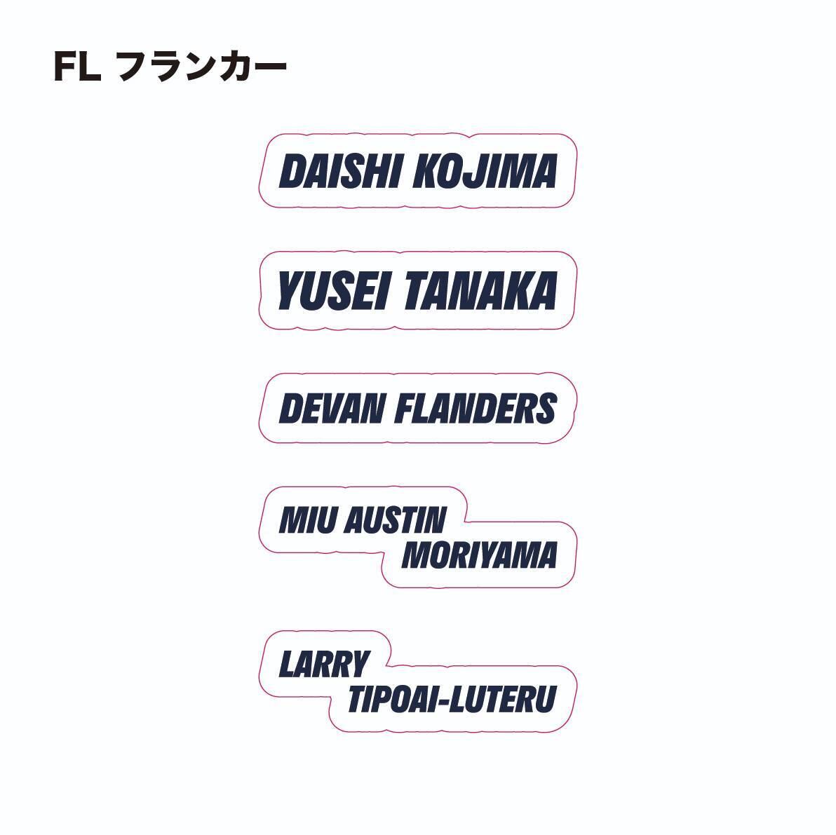 選手ネームステッカー(EN) FW：PRプロップ/HOフッカー/LOロック/FL